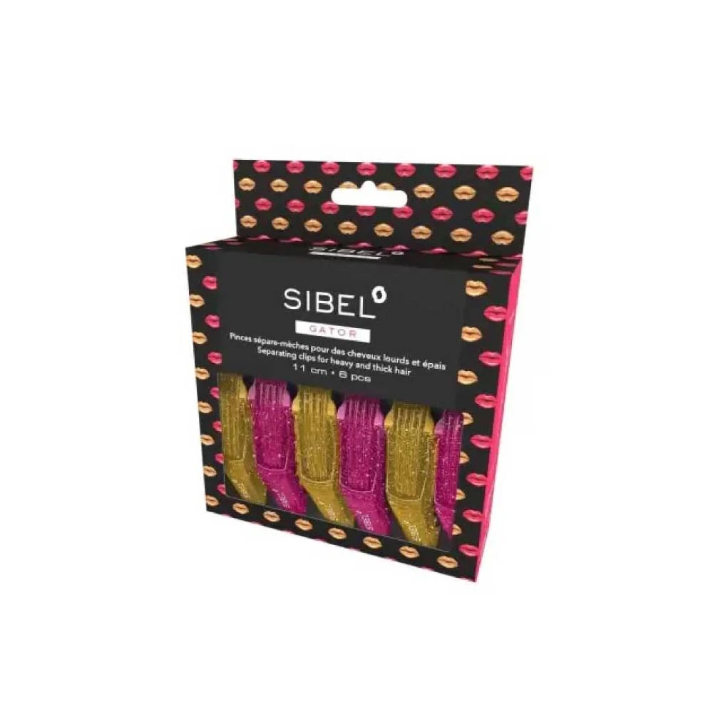 PACK DE 6 PINZAS PROFESIONALES SIBEL GATOR CLIPS CON PURPURINA DE 11CM - Imagen 2