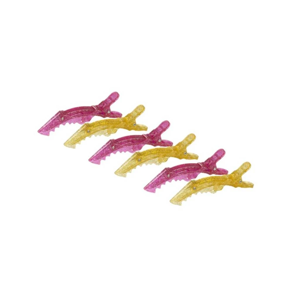 PACK DE 6 PINZAS PROFESIONALES SIBEL GATOR CLIPS CON PURPURINA DE 11CM